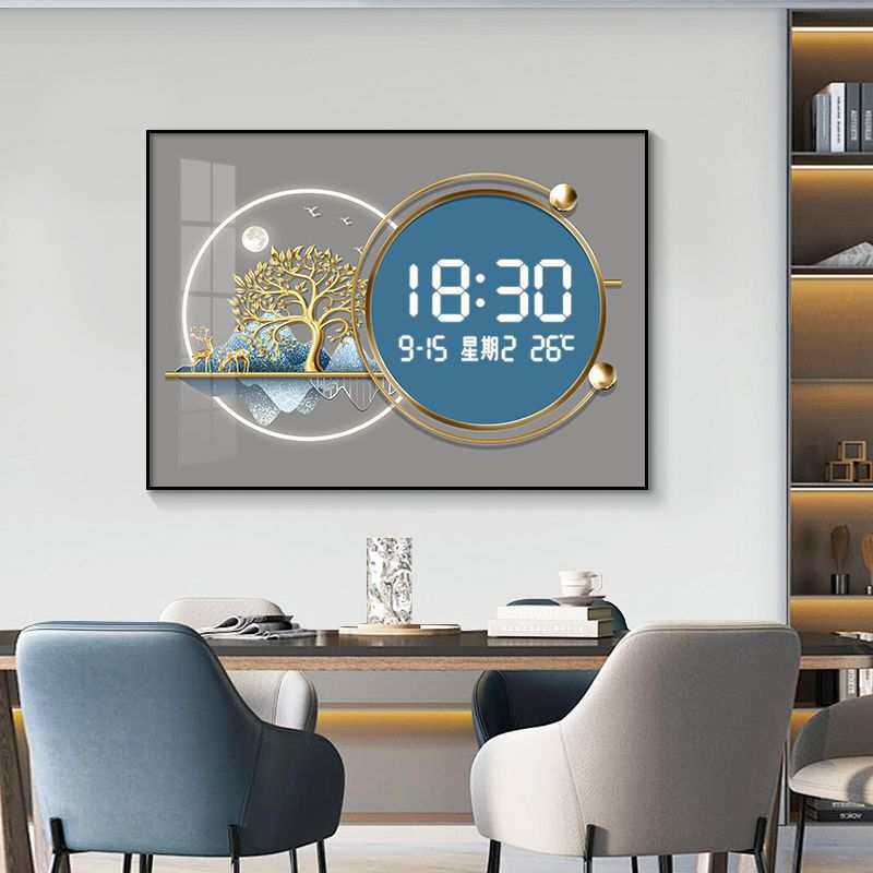 现代轻奢数显时钟电表箱装饰画免打孔钟表电闸箱遮挡开关盒餐厅画