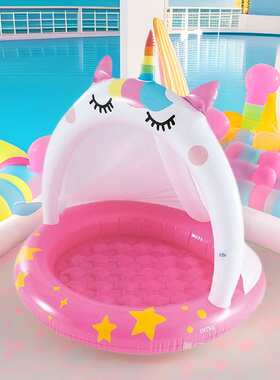 intex58438卡通婴儿水池宝宝户外室内充气水池遮阳洗澡海洋球