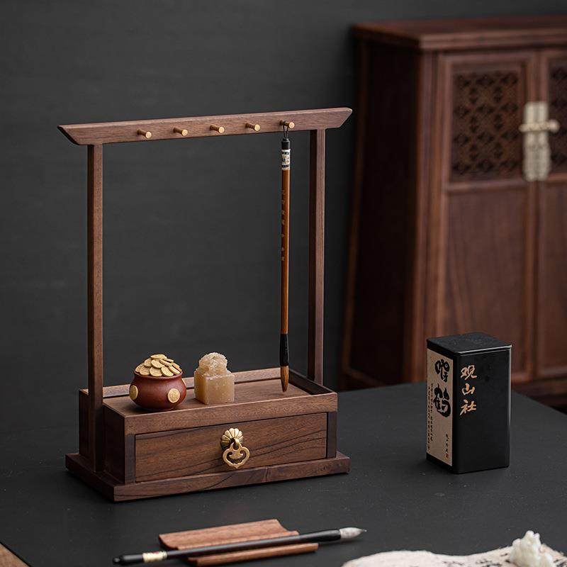 胡桃木毛笔挂提盒玄关钥匙收纳摆件入户置物架挂钩桌面收纳盒实木,橡塑材料及制品,亚克力管/有机玻璃管,淘宝优惠券,粉丝福利购,淘宝优惠卷