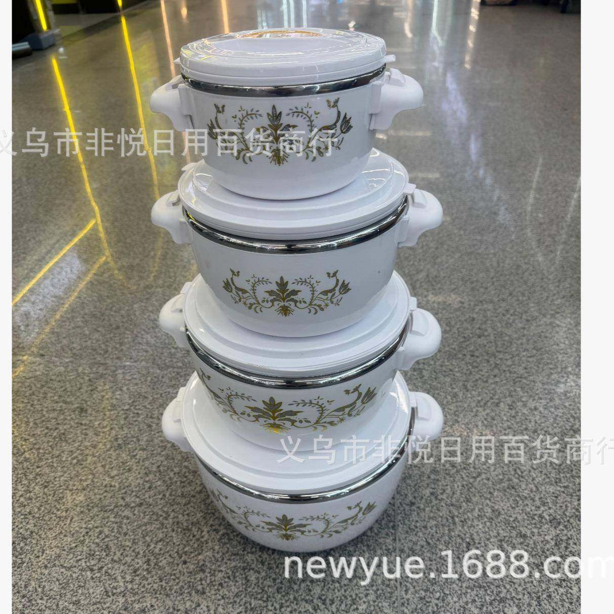 外贸热卖直销保险饭盒不锈钢内胆加ABS保鲜桶保温锅4件套