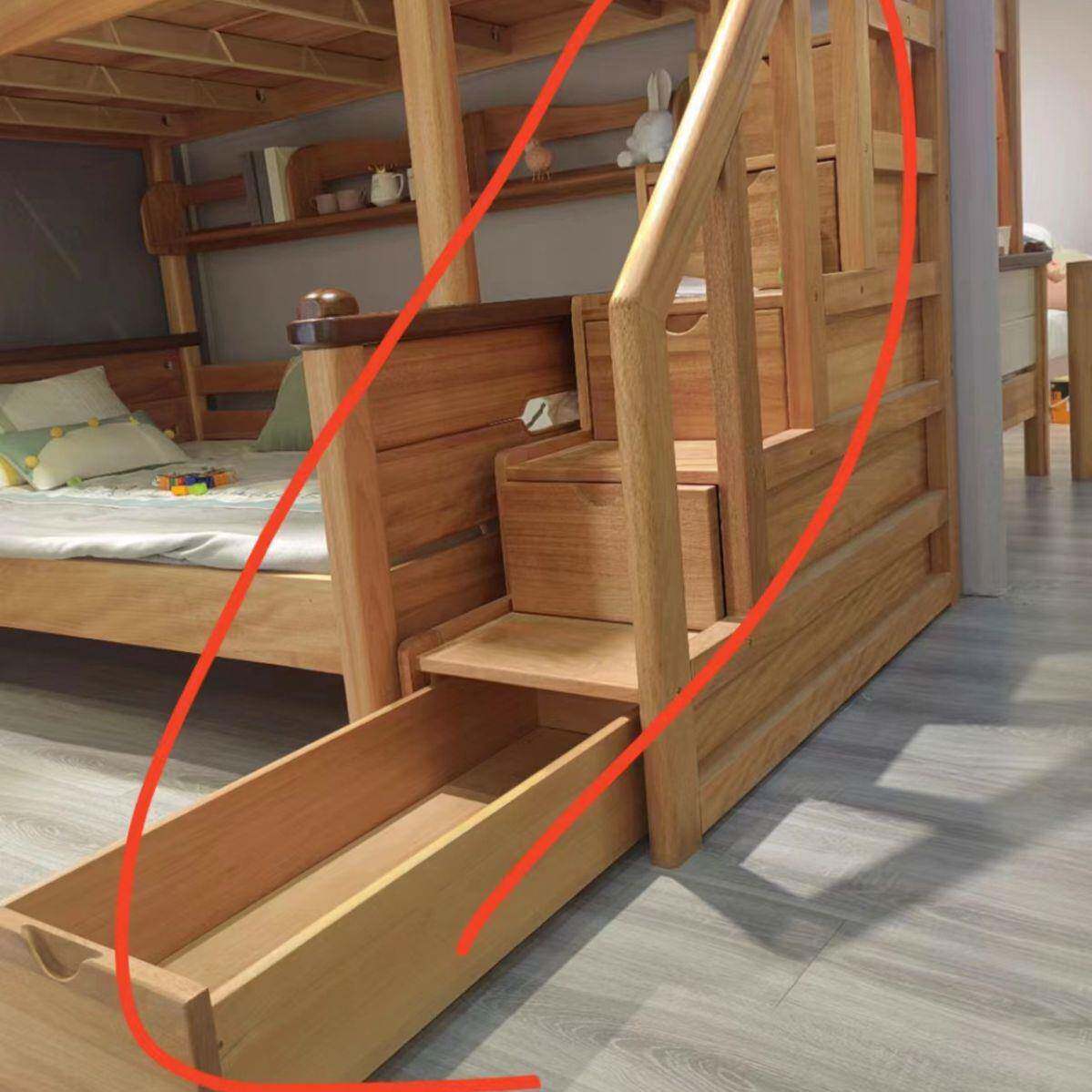 上下床双层子母床家用卧室宿舍通用梯柜红檀木檀丝木原木色和白色