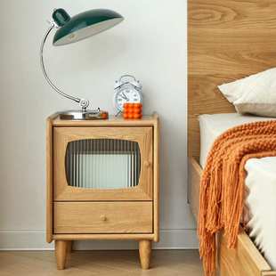 北欧全实木床头柜白橡木樱桃卧室收纳柜日式简约小户型藤编储物柜