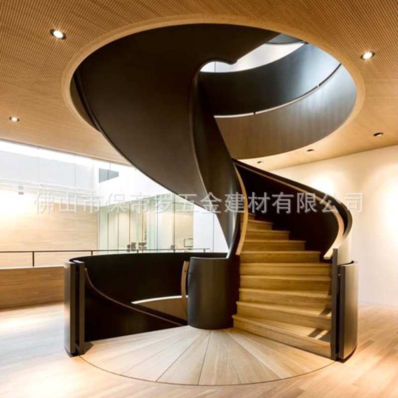 保帝罗室内钢木楼梯旋转复式碳钢烤漆扶手栏杆