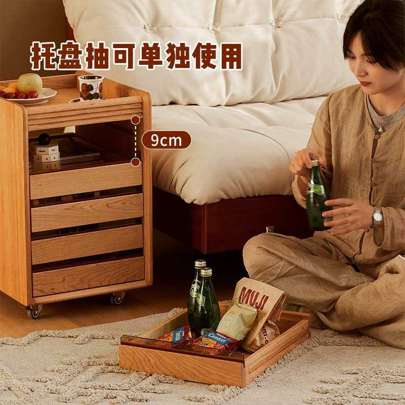 实木可移动抽屉柜北欧复古资料柜小推车小型木质办公室书房文件柜