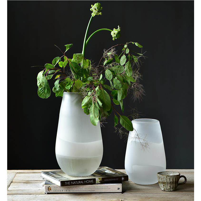 新款磨砂白色透明玻璃花瓶 居家摆件吹制花瓶现代简约工艺品