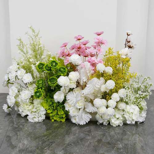 新款上市绿色系二件套仿真花摆 婚礼布景生日装饰婚庆森系地排花