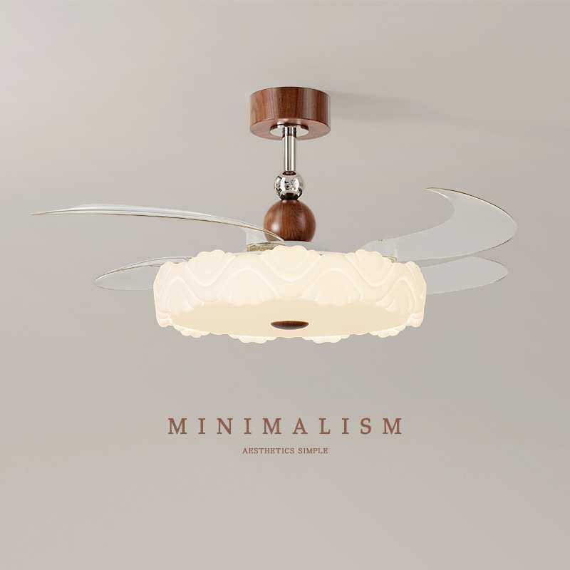 包安装隐形风扇灯中古奶油风创意卧室吊灯现代简约餐厅静音吊扇灯