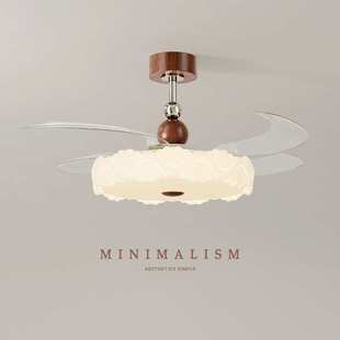 包安装隐形风扇灯中古奶油风创意卧室吊灯现代简约餐厅静音吊扇灯