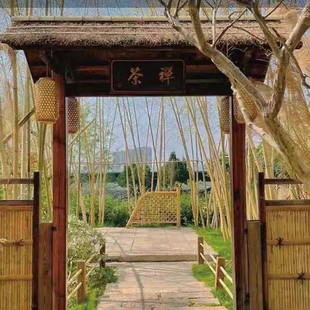 中式防腐木门楼复古庭院门户外别墅花园茅草农村民宿仿古实木门头