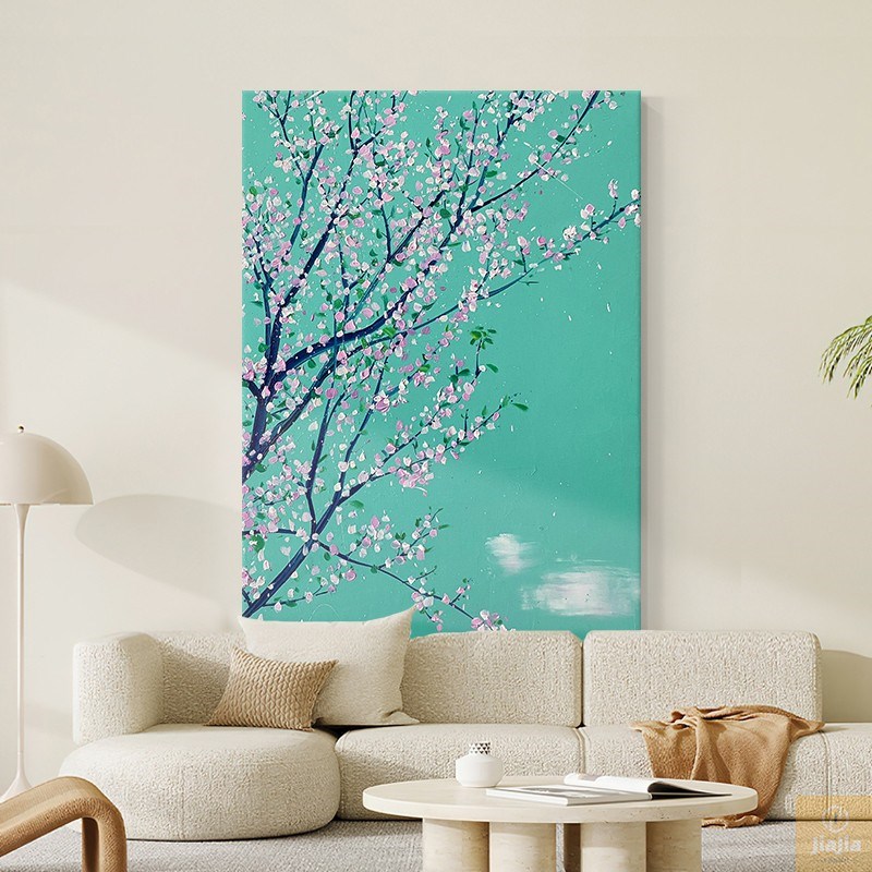 纯手绘油画绿色客厅装饰画意境树枝玄关沙发背景墙丙烯肌理感挂画图片