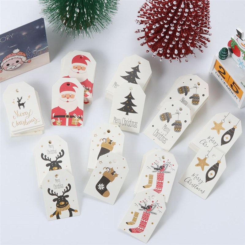 50PCS Christmas Labels Kraft Tag Kraft Paper Hang Tags Party