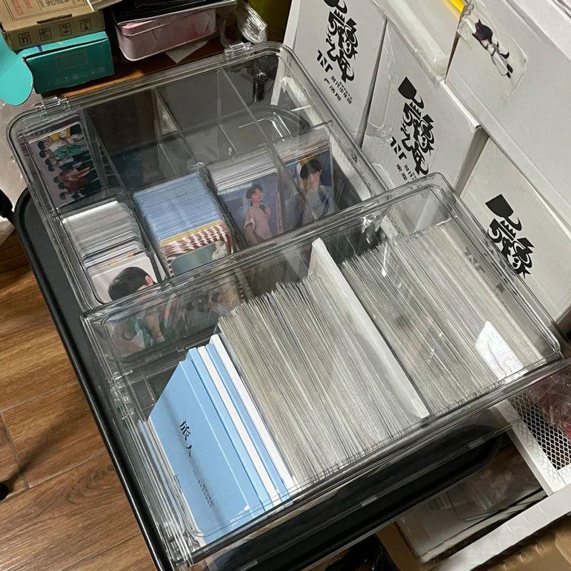 网红小卡片翻盖收纳盒卡砖分格盒摆台插卡式立牌摆放架子置物箱