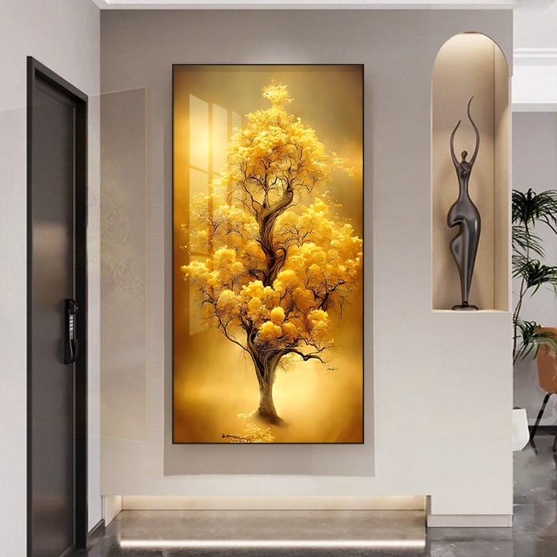 新款发财树玄关装饰画入户走廊过道挂画现代简约高端大气立体壁画图片