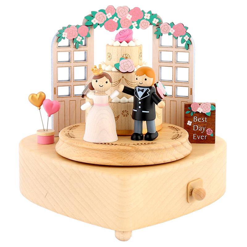 森活木趣音乐盒八音盒木质摆件可旋转订婚结婚新婚礼物送新人新娘