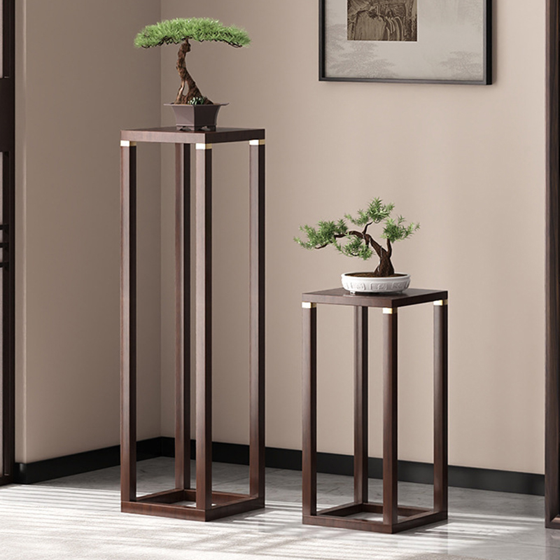 橡木实木花架置物架客厅电视柜旁落地式花几单层中式展示架摆件架