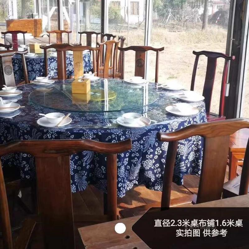 蓝印花布手工老粗布全棉厚圆桌布 复古大圆台餐桌布艺 可订做大小