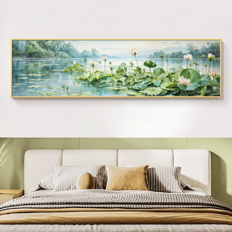 新款荷叶沙发现代床头简约装饰画背景墙挂画荷花壁画2024卧室客厅图片