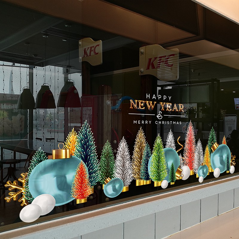 2022新年元旦窗花圣诞节玻璃贴纸装饰品店铺橱窗节日布置静电贴画图片