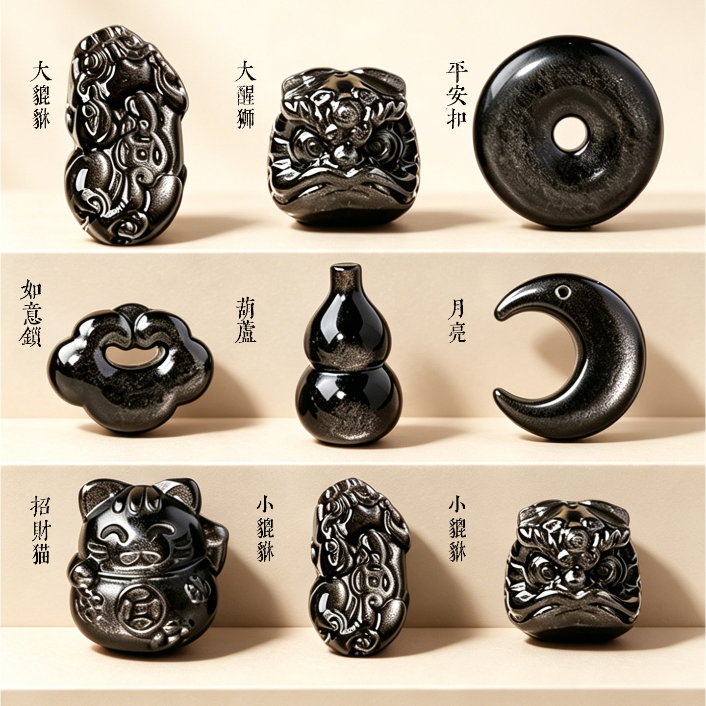 天然黑曜石银曜石貔貅葫芦手珠图片