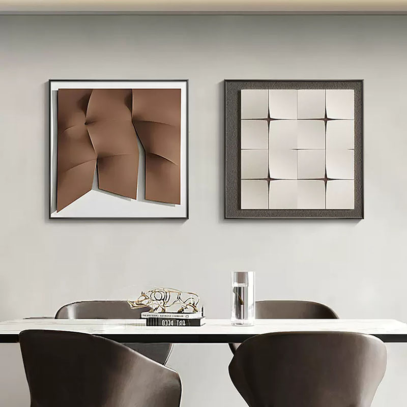 餐厅装饰画立体挂画现代简约抽象几何高档饭桌背景墙壁卧室两连画图片