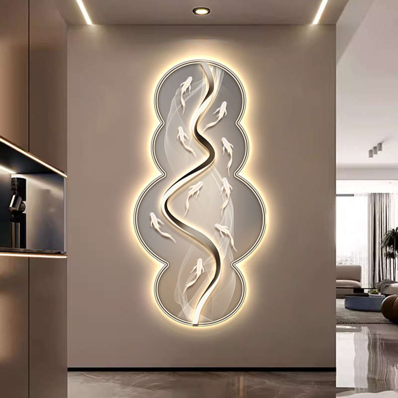 轻奢九鱼现代玄关装饰画创意客厅挂画走廊过道餐厅无框氛围灯壁画图片