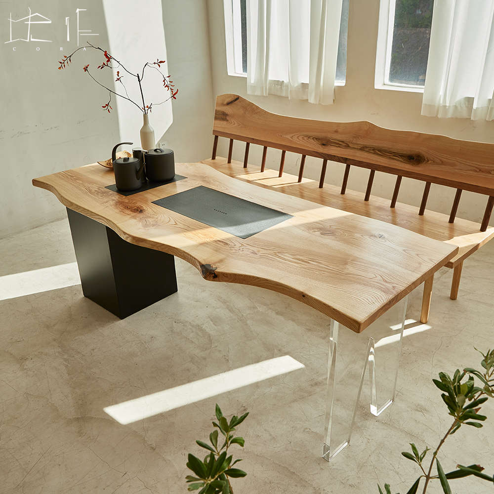 白蜡木实木茶桌简约时尚茶台原木大板桌小户型新中式功夫茶几一体