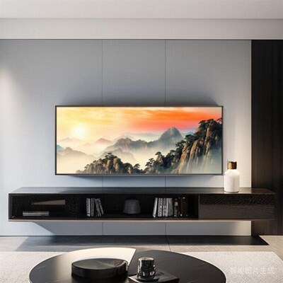 鸿运当头办公室挂画靠山图沙发背景墙山水壁画旭日东升客厅装饰画