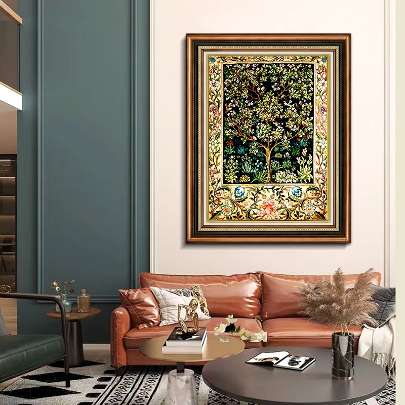 美式复古入户正对门玄关装饰画欧式餐厅客厅挂画竖版发财树单幅图片