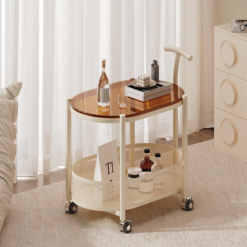 奶油风可移c动小推车茶几简约现代客厅阳台小桌子卧室沙发边几角