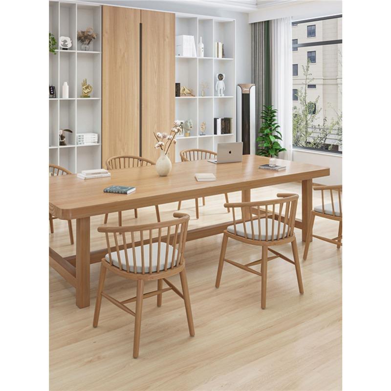 日系全实木大书桌家用工作台原木色客厅长条桌子学习电脑桌写字台