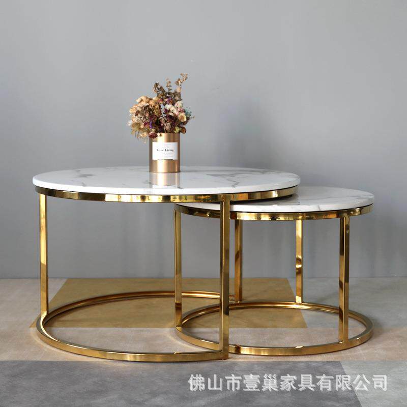 轻奢现代不锈钢镀金大小圆茶几大理石客厅桌子简易网红茶几组合
