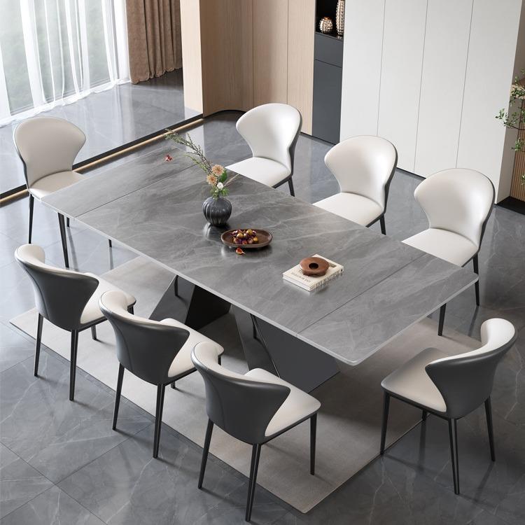 意式轻奢伸缩岩板餐桌可折叠长方形饭桌现代简约小户型家用餐桌椅