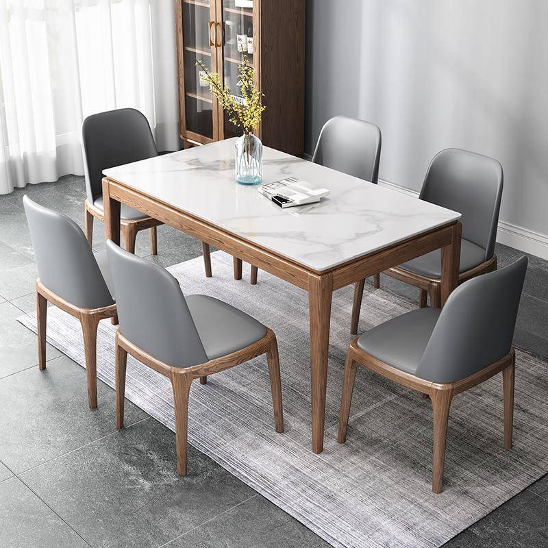 北欧亮光岩板实木餐桌椅组合现代简约小户型家用白蜡木吃饭饭桌子