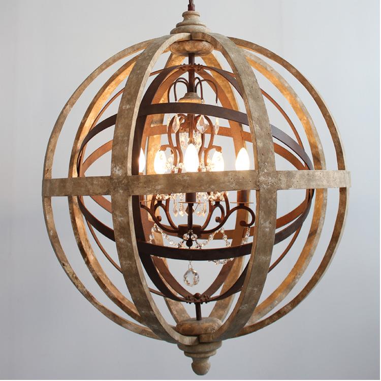 RH美式做旧复古木头吊灯铁艺木艺雕刻实木工程别墅服装店餐厅吊灯