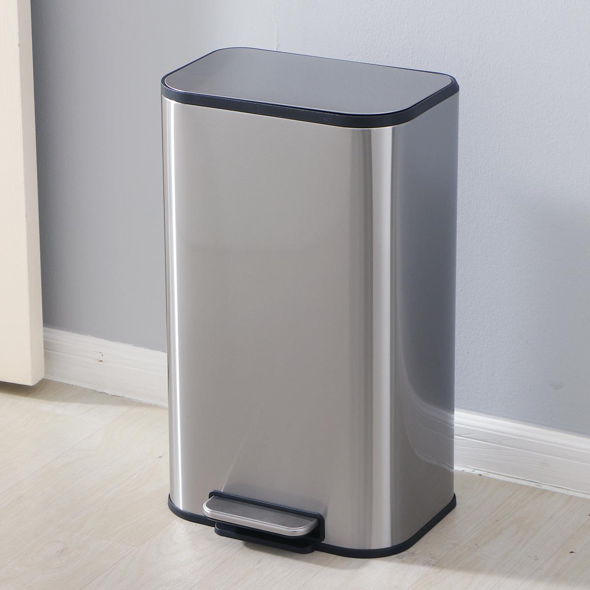 不锈钢定盖方弧形垃圾桶脚踏式带盖缓降静音清洁桶厨房垃圾筒