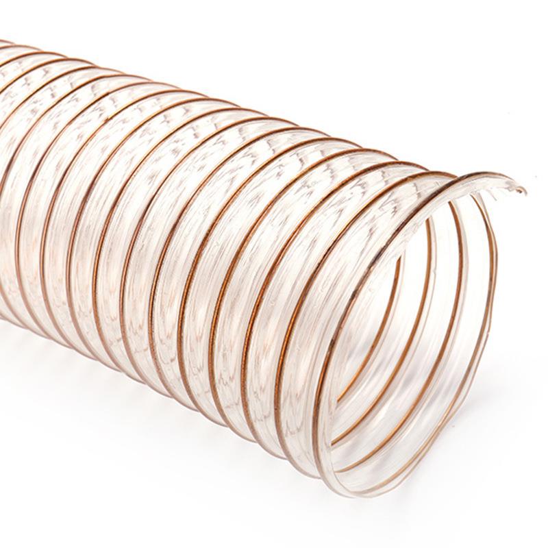 钢丝波纹风管工业PU透明钢丝软管pu聚氨酯镀铜伸缩钢丝吸尘软管