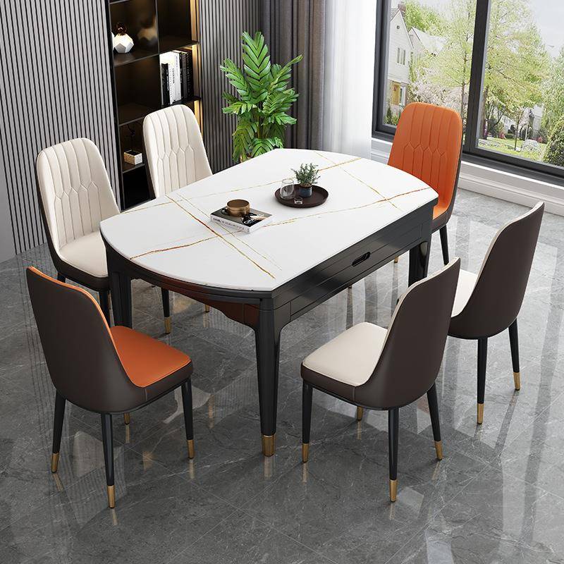 轻奢岩板实木餐桌椅组合可折叠电磁炉餐桌家用小户型伸缩现代简约