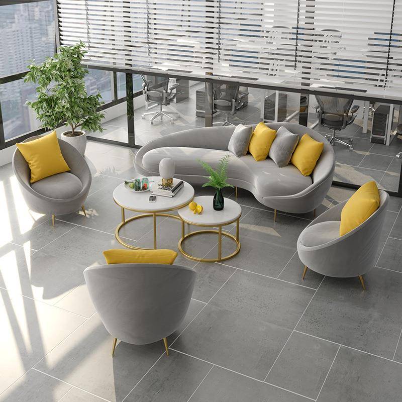 办公沙发茶几组合办公室创意异形沙发简约现代会客区接待弧形沙发