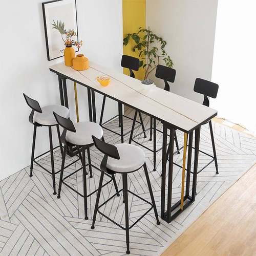 简约岩板吧台桌椅组合酒吧台家用客厅休闲高脚奶茶店靠墙长条桌