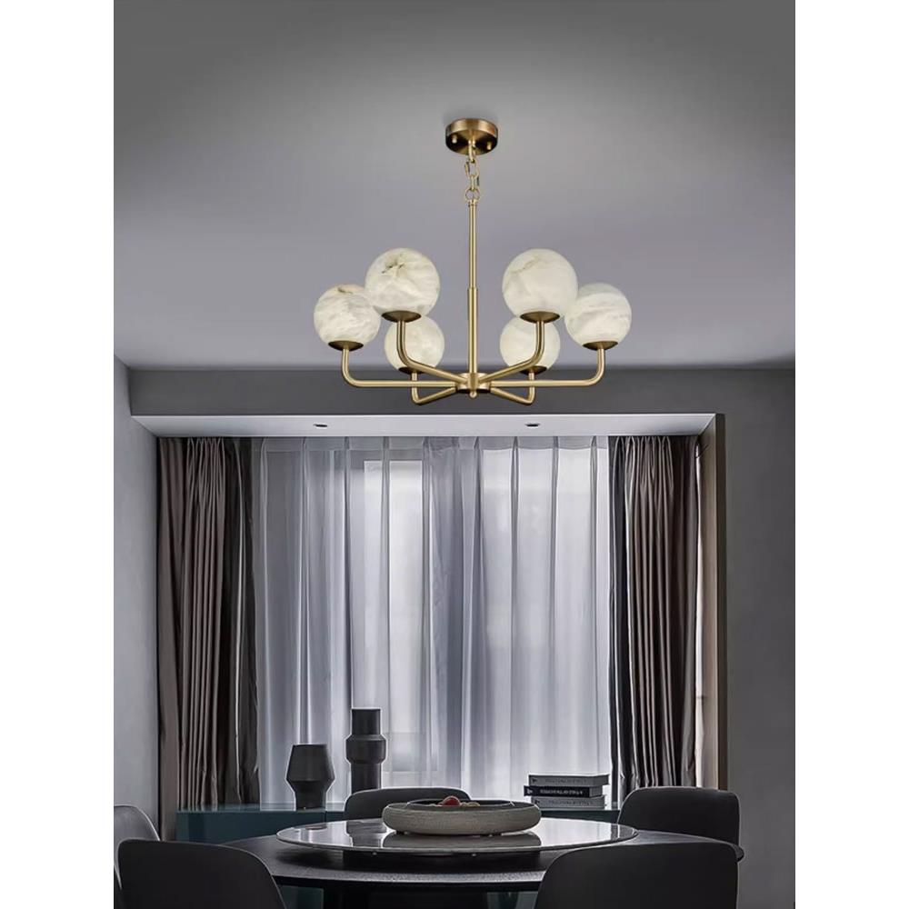 北欧客厅天然云石灯现代简约轻奢餐厅卧室书房灯创意魔豆全铜吊灯