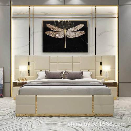 轻奢仿真皮意式极简床1.8米双人床主卧大床简约高端进口科技布床