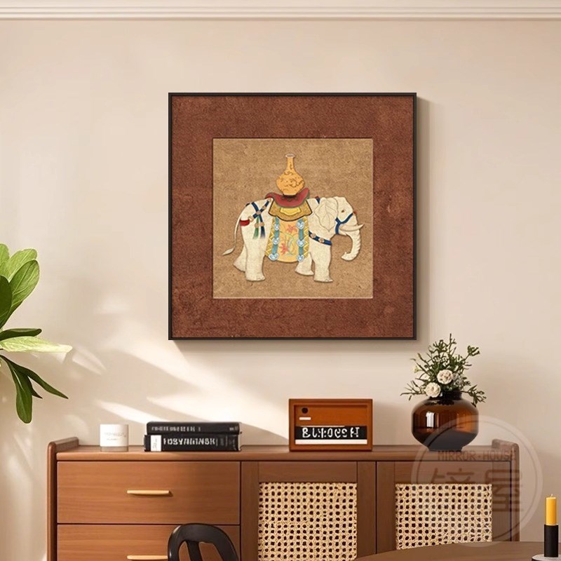 中古风吉象餐厅装饰画法式复古饭厅餐桌挂画小众艺术桌面摆件壁画图片