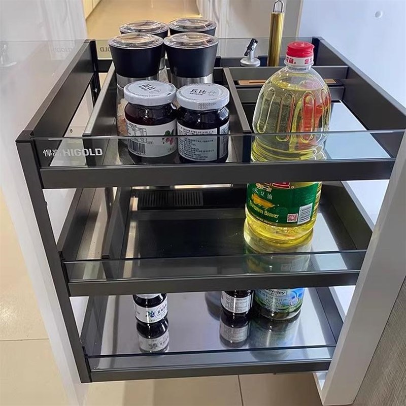 厨房拉篮希勒3.0厨房橱柜双层碗碟篮置物架抽屉式铝合金阻尼调味