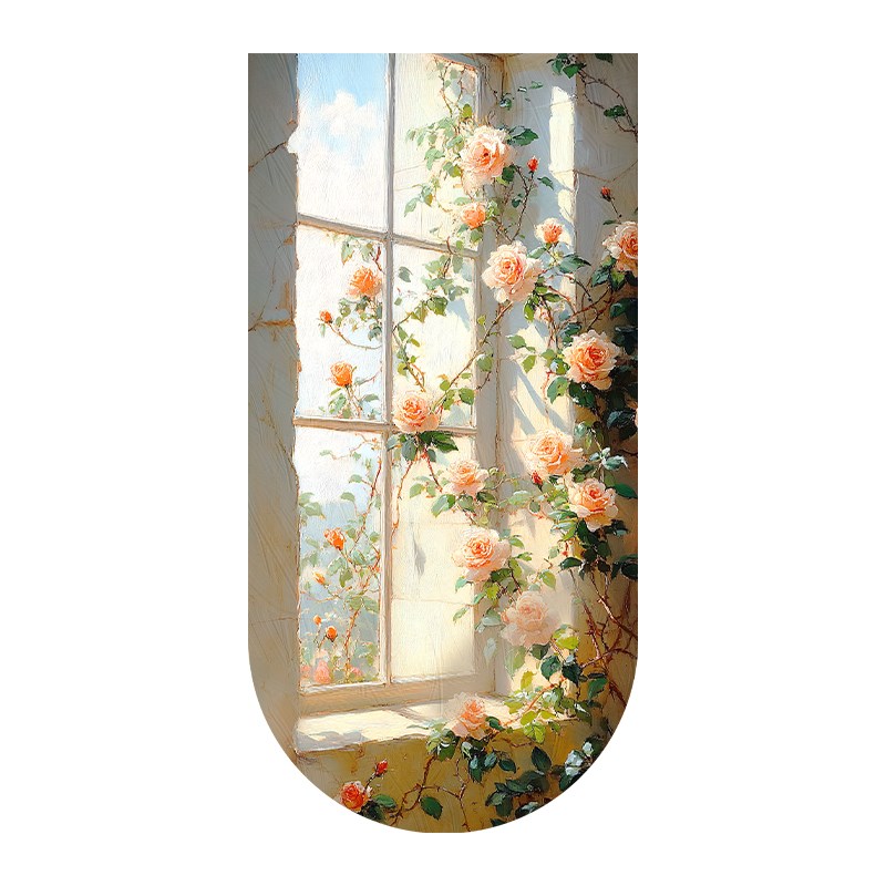 奶油风玫瑰花卉玄关装饰画假窗户走廊过道挂画拱形入户门带灯壁画