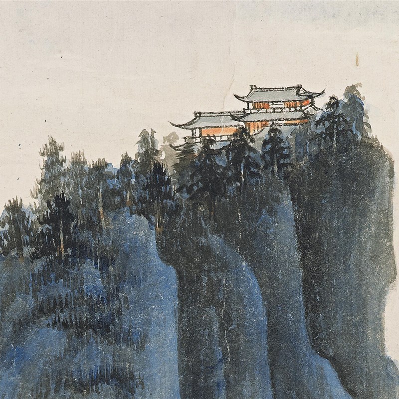 近现代谢稚柳峰峦泣幽图轴立轴挂画装饰画山水画风景国画真迹复制图片