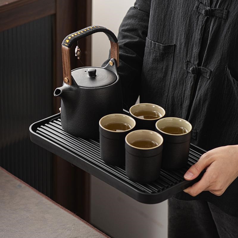 黑陶茶具家用客厅大号泡茶壶陶瓷提梁壶商务酒店一壶六杯套装定制