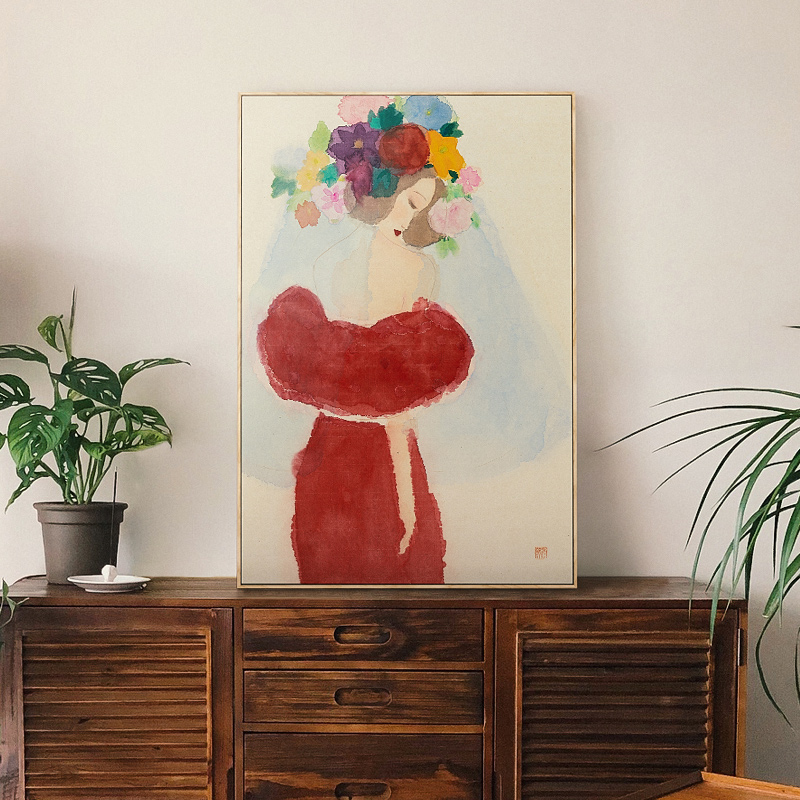【艺术家秦秀娟联名款】ins插画少女花卉装饰画卧室摆画人物挂画图片