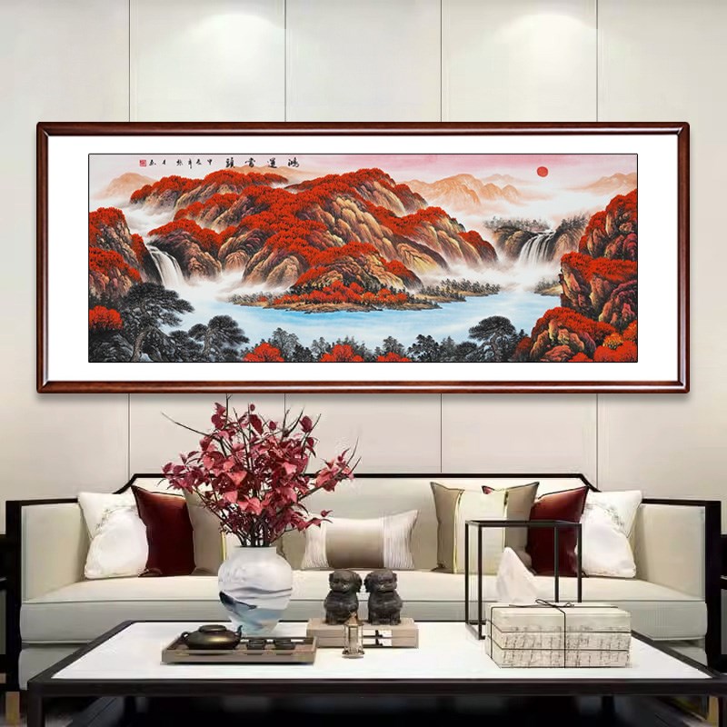 鸿运当头国画纯手绘真迹山水画挂画风水靠山客厅装饰画办公室字画图片