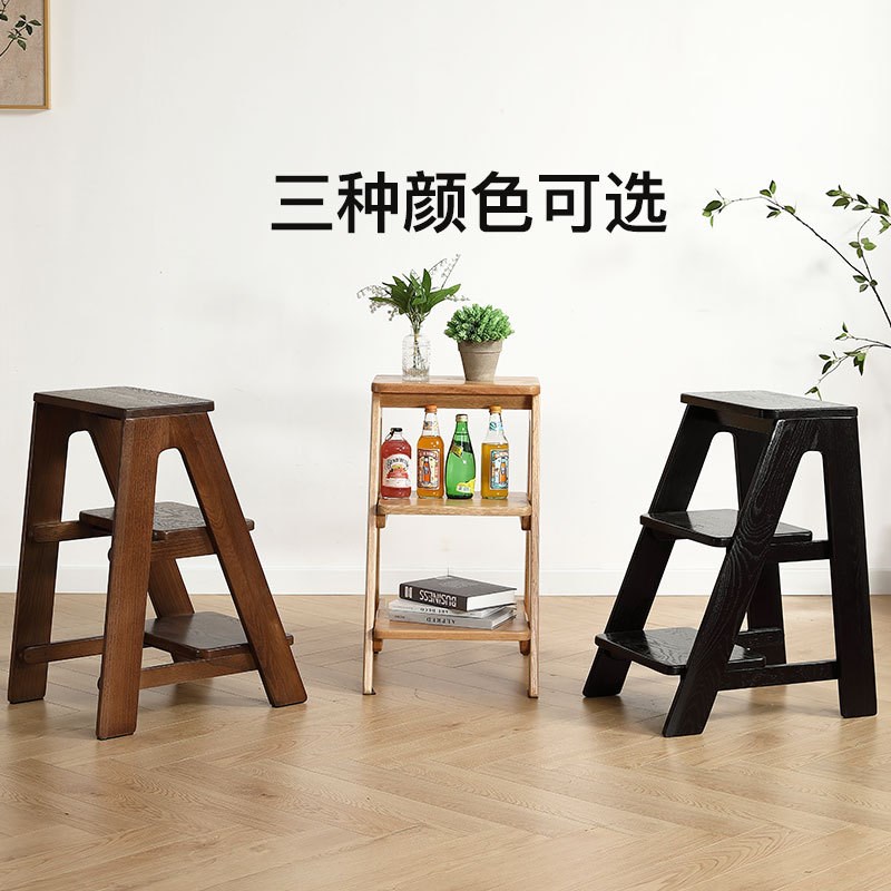 全实木梯凳踏脚凳餐厅凳子橡木吧台椅厨房凳家用原木高凳子餐凳