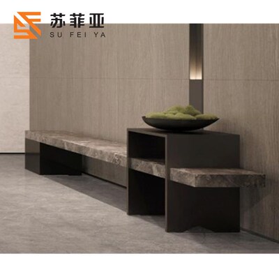 现代新中式工程售楼处景光凳架空层休闲凳会所商场大理石凳沙发凳